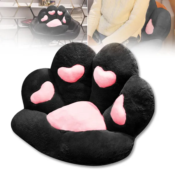 Firecos Cat Paw Cushion, Seat Cushion for Chair, Cushion Plush Cute Paw Shaped, Skin-Friendly Armchair Cushion Soft Warm Plush for Dining Room Bedroom Office 70X60cm (Black)
