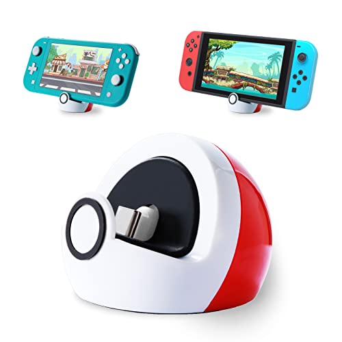 Antank Tiny Charging Dock Compatible with Nintendo Switch and Switch Lite, no Projection Charging Stand, Mini Portable Docking Station Easy for Travel Red & White - Switch Charging Stand - White