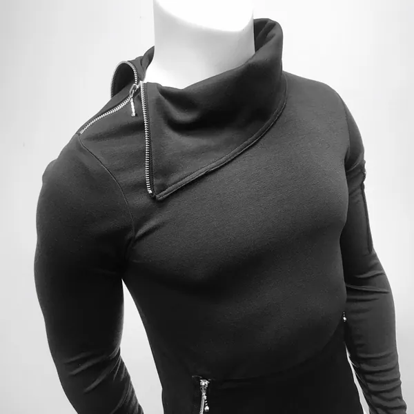 Cyberpunk Techwear Turtle neck T-Shirt Futuristic Body Conscious Gothic Top Steampunk Rave Party Dance Wear Festival Tee Hand Made In USA