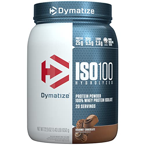 Dymatize ISO100 Hydrolyzed Protein Powder, 100% Whey Isolate , 25g of Protein, 5.5g BCAAs, Gluten Free, Fast Absorbing, Easy Digesting, Gourmet Chocolate, 20 Servings - Chocolate
