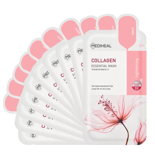 Mediheal Official Best Korean Sheet Mask - Collagen Essential Face Mask 10 Sheets Lifting and Firming For All Skin Types Value Sets - 10 Count (Pack of 1)