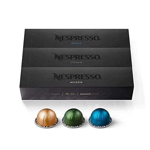 Nespresso Capsules VertuoLine, Medium and Dark Roast Coffee, Variety Pack, Stormio, Odacio, Melozio, 30 Count, Brews 7.77 Fl Oz (Pack of 3 ) - Medium and Dark Roast Variety Pack - 10 Count (Pack of 3)
