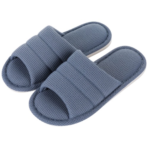 shevalues Summer House Slippers for Women Men Breathable Waffle Indoor Slippers Slip-on Open Toe Home Shoes - 7.5-8.5 Women/6-7 Men - Blue