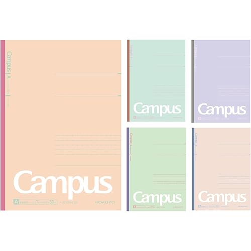 KOKUYO Composition Notebooks, 5 Pack Campus Semi-B5 Comp Book with Dot A 7mm Ruled, 30 Sheets, School Lined Notebook Mineral Colors, Journal Notebook for Women Work Study Note Taking (NO-3CATN-L37X5) - Dot A 7mm Ruled - ‎Mineral