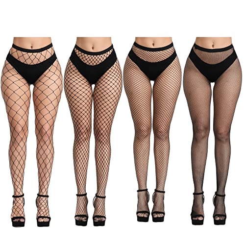 CHRORINE 4 Pack Fishnet Stockings Women High Waist Tights 4 Styles Fishnet Tights Pantyhose