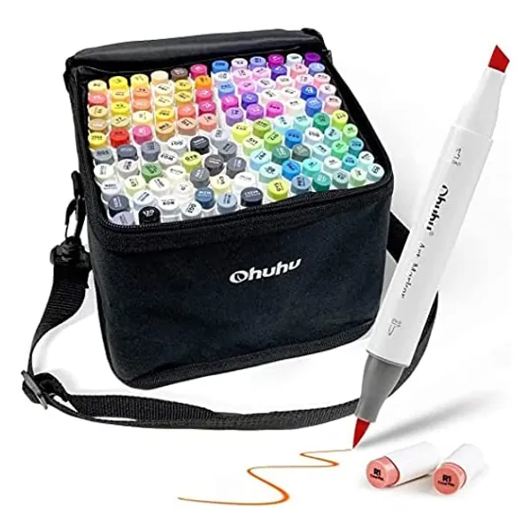 
                            Ohuhu Markers Brush Tip, Alcohol Art Marker Set for Kids Adults Coloring Illustration, Artist Alcohol-Based Brush Markers, 120 Unique Colors + 1 Alcohol Marker Blender + Marker Case, Brush & Chisel
                        