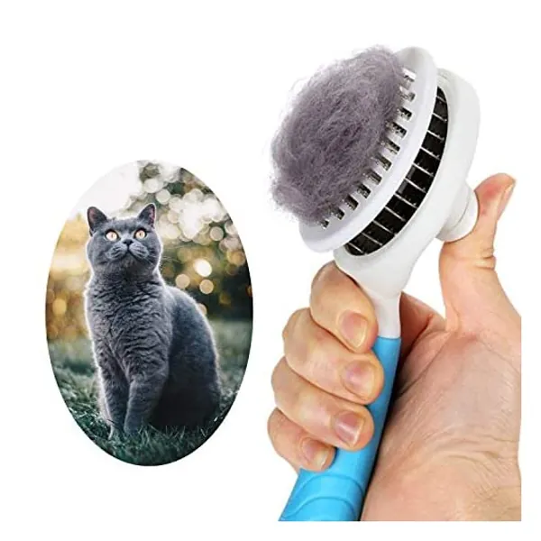 
                            Cat Grooming Brush, Self Cleaning Slicker Brushes for Dogs Cats Pet Grooming Brush Tool Gently Removes Loose Undercoat, Mats Tangled Hair Slicker Brush for Pet Massage-Self Cleaning (Blue)
                        