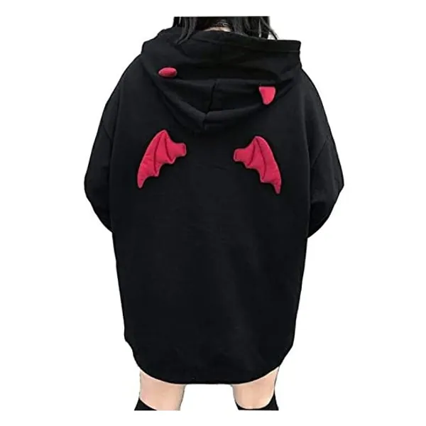 
                            Womens Devil Wing Hoodie Long Sleeve Red Horn Sweatshirt Cute Pullover Tops
                        