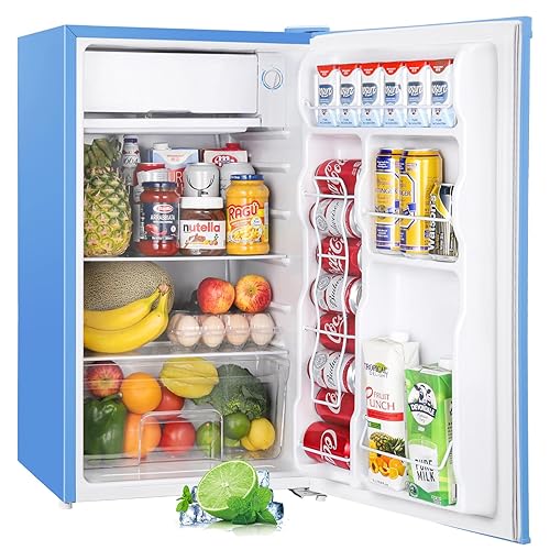 Upstreman 3.2 Cu.Ft Mini Fridge with Freezer, Single Door Mini Fridge, Dorm Fridge, Adjustable Thermostat, Mini Refrigerator for Bedroom, Office, Dorm, Blue-BR321 - Baby Blue