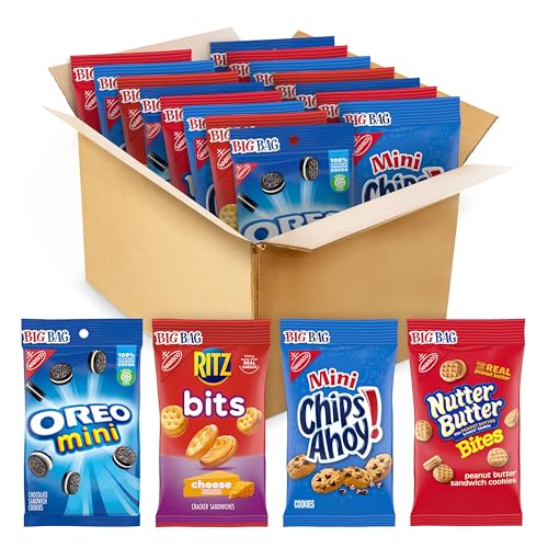 OREO Mini Cookies, CHIPS AHOY! Mini Cookies, Nutter Butter Bites & RITZ Bits Cheese Crackers Variety Pack, 15 Big Bags (assortment may vary) - 3 Ounce (Pack of 1)