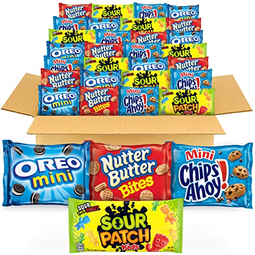 OREO Mini Cookies, CHIPS AHOY! Mini Cookies, SOUR PATCH KIDS Candy & Nutter Butter Bites Cookies & Candy Variety Pack, 32 Snack Packs