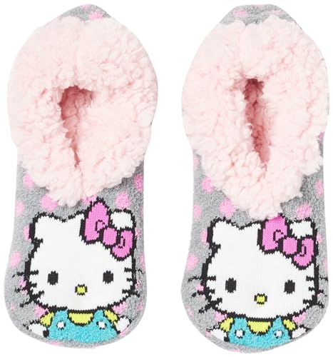 Hello Kitty Women's Teddy Fur Slipper Socks - 9-11 - Grey/Pink