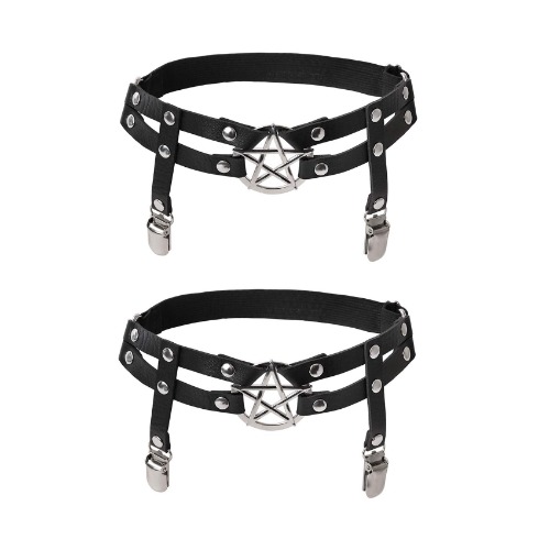 alisikee 2pcs Adjustable Star-Shaped Leg Garter with Anti-Slip Clips, Elastic Gothic Thigh Ring Garter for Women and Girls