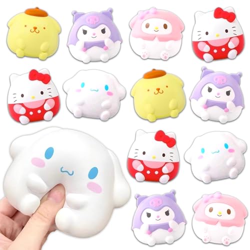 12PCS Kawaii Squishies Toys for Kids, Mochi Squishy Jumbo Squishy Fidget Toys Stress Balls Stress Reliever Anxiety Toys for Easter Basket Stuffers Party Favor