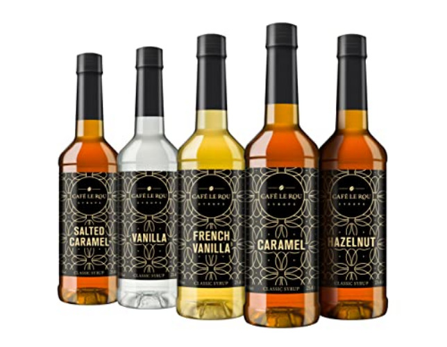 Café Le Rou Coffee Syrup Variety 5-Pack- 25.4 oz Coffee Flavoring Syrup - Vanilla, French Vanilla, Caramel, Salted Caramel, Hazelnut Coffee Flavoring Syrup (Variety, 5-pack) - Variety - 25.4 Fl Oz (Pack of 5)