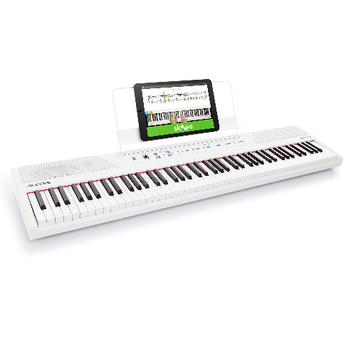 Alesis Recital – 88 Key Digital Piano Keyboard with Semi Weighted Keys, 2x20W Speakers, 5 Voices, Split, Layer and Lesson Mode, FX and Piano Lessons - Recital White Piano Only