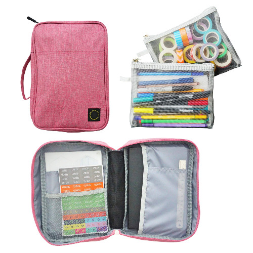 Journal Supplies Storage Case (Pink - Medium) - Custom Travel Organizer Holder for A5 Planner, Pens, Journal Supplies and Accessories (Case Only - Supplies Not Included) - Medium Pink