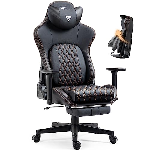 Vigosit Gaming Stuhl- Bürostuhl mit Fußstütze, PC Gamer Stuhl mit 3D Armlehnen, Ergonomische Reclining Gamer Computer Stuhl 180 kg Belastbarkeit, Groß und hoch Büro Gaming Sessel (Schwarz) - Schwarz