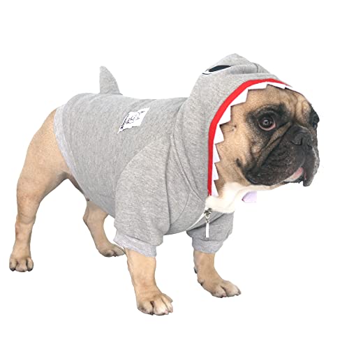 iChoue Shark Christmas Halloween Dog Costumes, Cute Animal Hoodies, Warm Pet Clothes for Medium Dogs French English Bulldog Pug Pitbull Boston Terrier - Grey/Large - Large (Pack of 1) - Shark