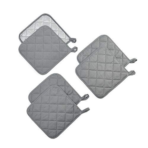 Potholders Kit Trivets Kitchen Pot Holders Set Heat Resistant Pure Cotton Large Coasters Hot Pads Pot Holders Set of 6 for Everyday Cooking and Baking by 7 x 7 Inch (Gray) - Gray