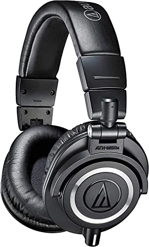Audio-Technica ATH-M50X Professional Studio Monitor Headphones, Black, Professional Grade, Critically Acclaimed, with Detachable Cable - Black - Wired