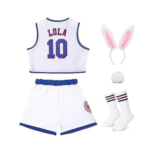 OTHERCRAZY Women Lola #10 Space Movie Costumes Cheerleading Top & Shorts Outfit with 3pcs Accessories XS-XXL - Crop Outfit - Large