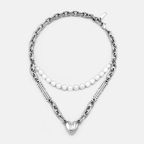 HEART STATEMENT PEARL CHAIN | SILVER