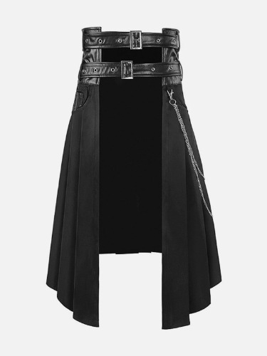 NEV Asymmetric Strappy Chain Pleated Skirt | Black / XS