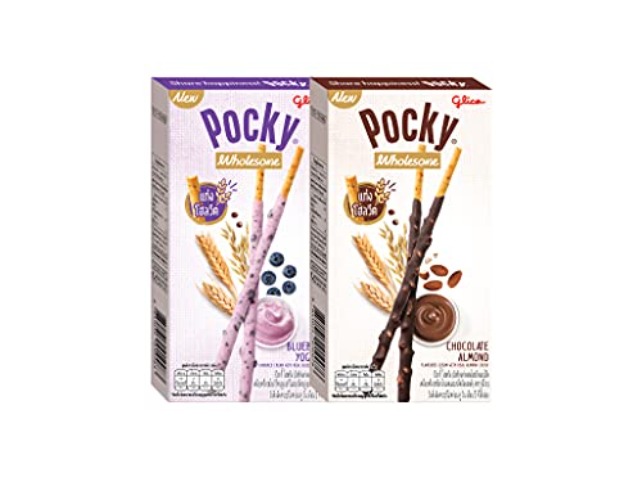 Glico Pocky Wholesome Biscuit Stick Coated with Blueberry Taste and Chocolate Almond (35 G. X 2 Boxes)