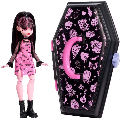 Monster High Playset, Draculaura Gore-ganizer, Beauty Organizer, Bat Clips, Comb and Mirror Compact, Stickers, Stamp Pen, Gifts for Creative Kids