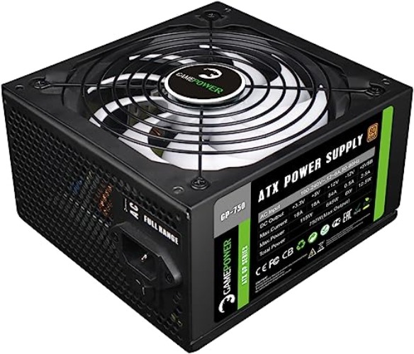 GamePower Gp-750 PC Power Supply Unit: 750W, 80 Plus Bronze Certified, 85% Efficiency, Single +12V Rail, Low Noise 14 CM Fan, Ideal for Gaming PCs, Desktops, ATX, Micro ATX Desktop Computer - Black - 750 Watts