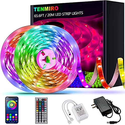 Tenmiro 65.6ft Led Strip Lights, Ultra Long RGB 5050 Color Changing LED Light Strips Kit with 44 Keys Ir Remote Led Lights for Bedroom, Kitchen, Home Decoration - 65.6ft