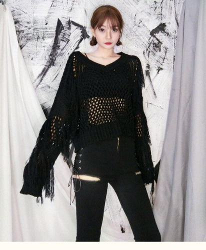 'Carnage' Black Alt Ripped V Collar Sweater