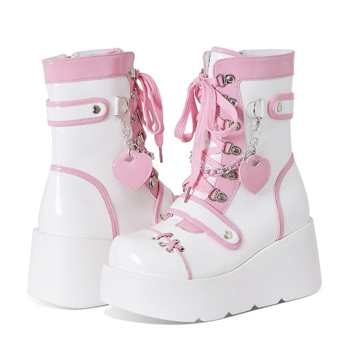 Cyber Punk Babydoll Booties - White & Pink / 6