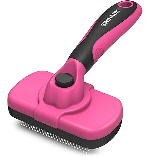 Swihauk Self Cleaning Slicker Brush for Dogs & Cats - Skin Friendly Grooming, Deshedding, Hair Removal for Puppies & Long/Short Haired Pets, Pet Supplies Accessory, Pink - Pink