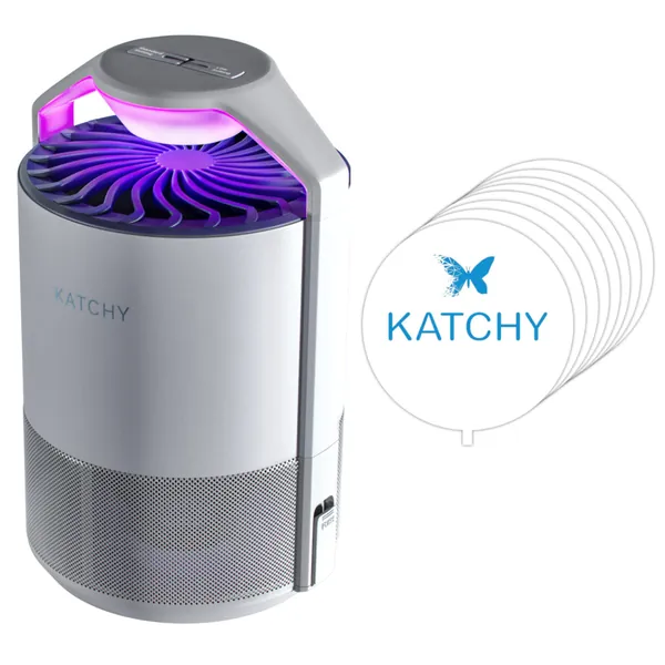 KATCHY Indoor Insect and Flying Bugs Trap & 8-Pack Refillable Glue Boards (White) - 