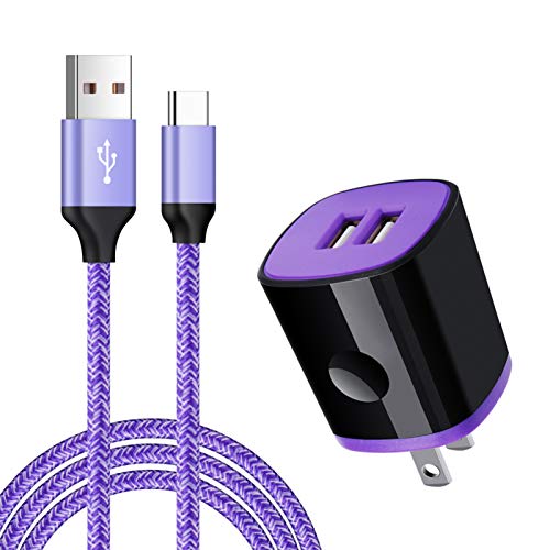 C Phone Wall Charger for Samsung Galaxy Note 10 Lite/Plus/9/20 S24 S23 S22 Ultra S21 S20 FE S10E 5G S9 S8 A50 A70 A20 A21 A11 A14 A13 A23 A52 A12, USB Charger Plug with Type C Cable Fast Charging Cord - 2 in1 Purple(Wall Charger+TC)