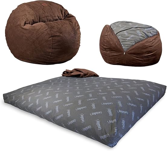CordaRoy's Chenille Bean Bag - Convertible Bean Bag Chair & Bed - Machine-Washable Chenille Fabric Cover - for Basement, Living Room, Game Room, Dorm & More - Full Size - Espresso - Full - Espresso