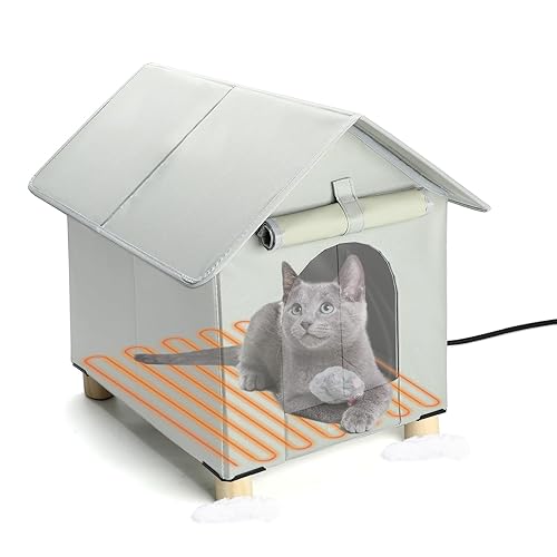BWOGUE Elevated Heated Cat House for Outdoor Cats in Winter,Waterproof & Insulated Feral Cat Shelter for Outside Cats,Weatherproof Feral Cat House for Outside