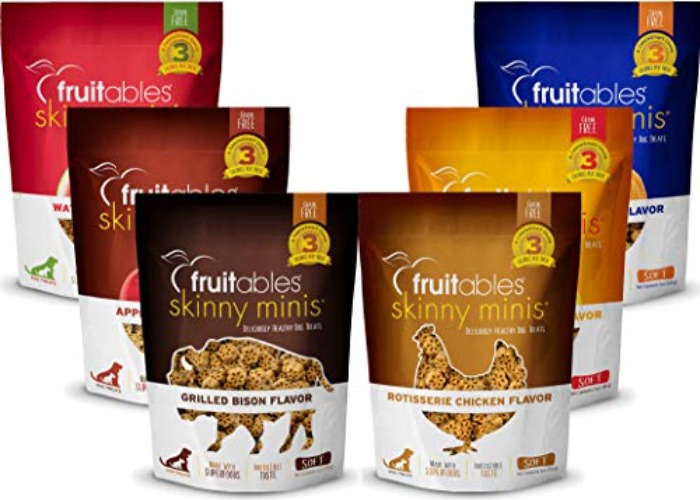 Fruitables Soft and Chewy Skinny Minis Grain Free Dog Training Treats Variety 6 Pack - 1 of Each Flavor