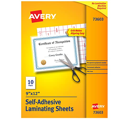 Avery Clear Laminating Sheets, 9" x 12", Permanent Self-Adhesive, 10 Sheets (73603) - 10 Sheets - Regular