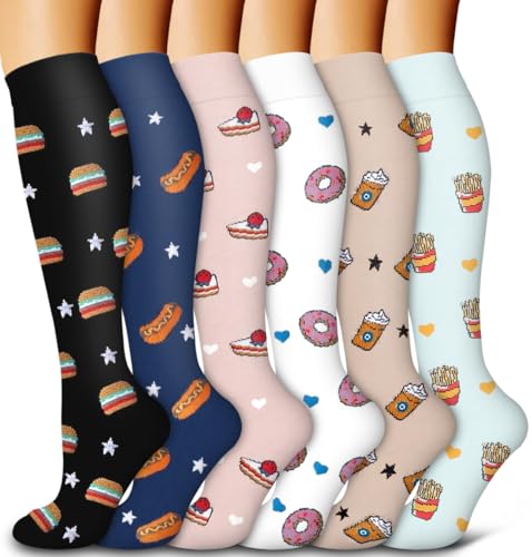 Bluemaple 6 Pack Copper Compression Socks for Women and Men Circulation-Best Support for Medical, Running,Nursing,Athletic - D-assorted125 - Large-X-Large