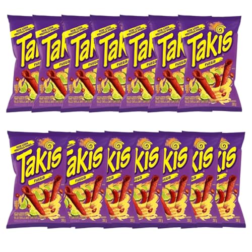 14x280g Takis FUEGO - 14 RIESEN PARTY PACKS der lecker feurigen Takis Fuego mit Red Hot Chili Pepper Flavour + Heartforcards® Versandschutz