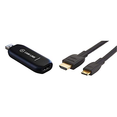 Elgato Cam Link 4K - Live-Streamen und Aufnehmen mit DSLR, Action Cam oder Camcorder & Amazon Basics HL-007342 Hochgeschwindigkeits-HDMI-Kabel, Typ Mini-HDMI auf HDMI, 1,83 Meter,Schwarz