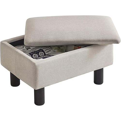 IBUYKE Storage Ottoman Footrest Stool with Linen Fabric, Rectangular, Flip Top Lid, Non-Slip Feet, Compact Design, Stylish and Functional, Linen RF-BD223 - Storage Linen