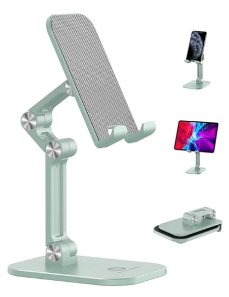 OCYCLONE Phone Stand, Adjustable Height and Angle Cell Phone Stand for Desk Foldable Holder, Taller iPhone Stand Compatible 4-11 Inch All Mobile Phone/iPad/Tablet - Light Green