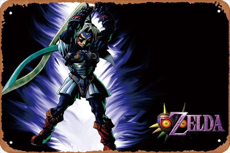 Link, Video Game, The Legend Of Zelda: Majora's Mask, Fierce Deity Link 12 x 8 inch Game Vintage Metal Tin Logo Vintage Metal Logo Fun Family Farm Bathroom Bar Art Wall Decoration Bedroom Living Room Cafe Vintage poster