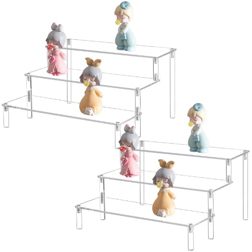 BYCY Clear 3 Tier Acrylic Cupcake Display Stand, Collection Organizer Shelf, Desserts Holder,Acrylic Display Riser for Cupcake (2 Pack 12“ x 10.2" x 6.3") - Clear 2 Pack - 3 Tier