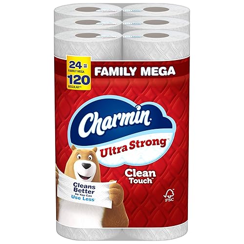 Charmin Ultra Strong Clean Touch Toilet Paper, 24 Family Mega Rolls = 123 Regular Rolls - Patterned - 308 sheet (Pack of 24)