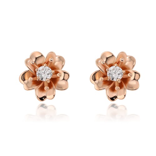 Rose Flower Earrings Gold Pleated Flower Studs Sterling Silver Gold Rose Dainty Floral Flower Hypoallergenic Ear Studs for Women (Rose Gold) - Rose Gold
